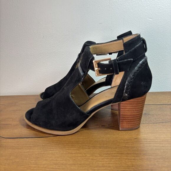 Jack Rogers Cameron Sandals Black Suede Open Toe Ankle Strap Block Heel Wms 6.5 - Picture 2 of 12